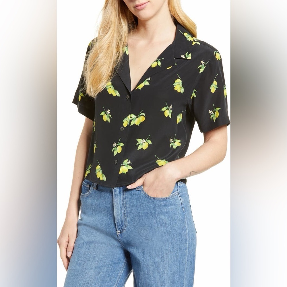 Rails Maui Cropped Silk Shirt Lemons (S)